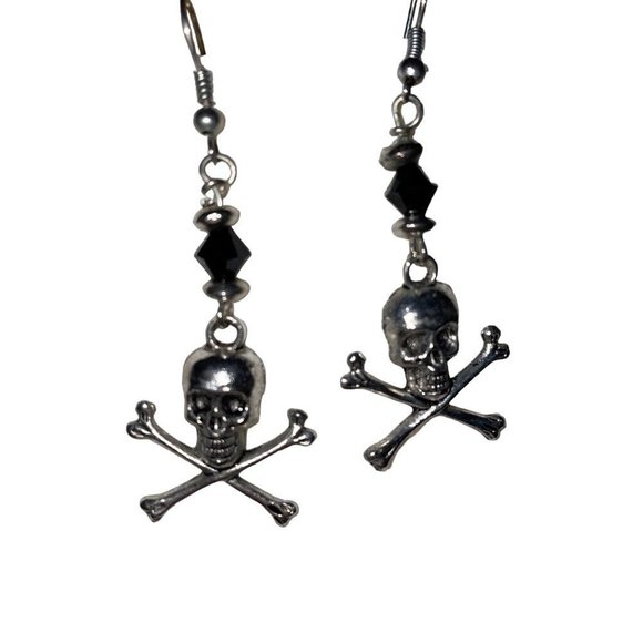 Pirate Earrings silver with black bi-cone faceted bead - Picture 1 of 7
